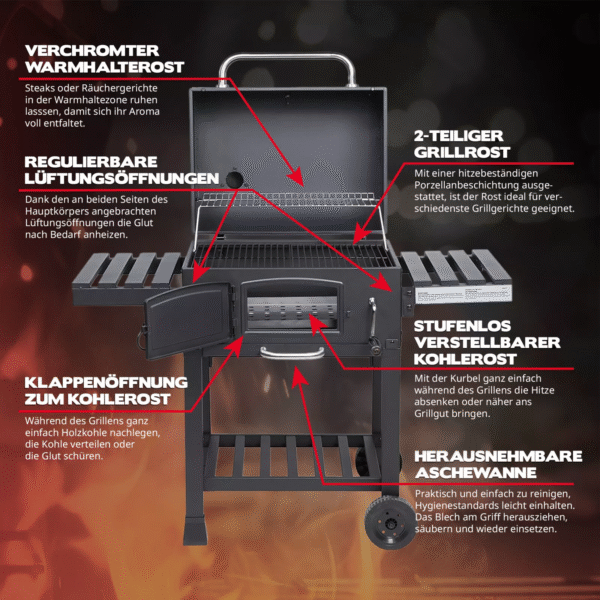TAINO HERO XL Smoker BBQ GRILLWAGEN Holzkohle Grill Standgrill Räucherofen Kohle – Bild 10