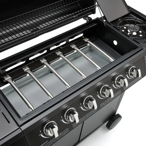 BASIC 6+1 Gasgrill – Edelstahl BBQ Grillwagen mit Seitenkocher – Bild 6