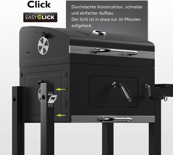 Tepro Toronto Click Holzkohlegrill – BBQ Grillwagen mit Deckel & Thermometer, 56x41 cm Grillfläche – Bild 4