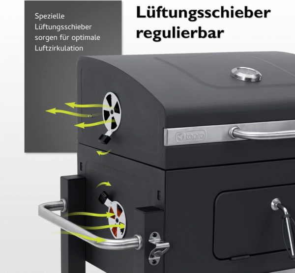 Tepro Toronto Click Holzkohlegrill – BBQ Grillwagen mit Deckel & Thermometer, 56x41 cm Grillfläche – Bild 6