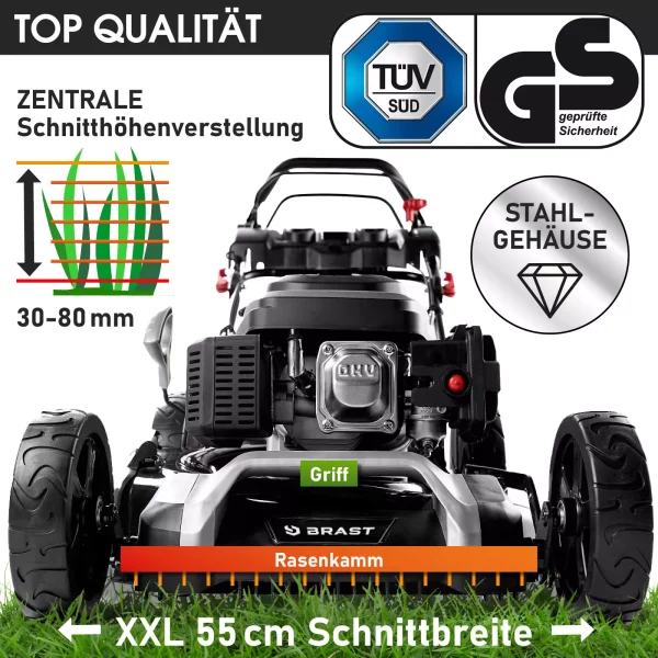 BRAST Rasenmäher Benzin 5,2kW(7 PS) | mit Antrieb | XXL - 55cm Schnittbreite – Bild 3