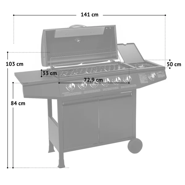 BASIC 6+1 Gasgrill – Edelstahl BBQ Grillwagen mit Seitenkocher – Bild 3