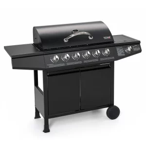 BASIC 6+1 Gasgrill – Edelstahl BBQ Grillwagen mit Seitenkocher