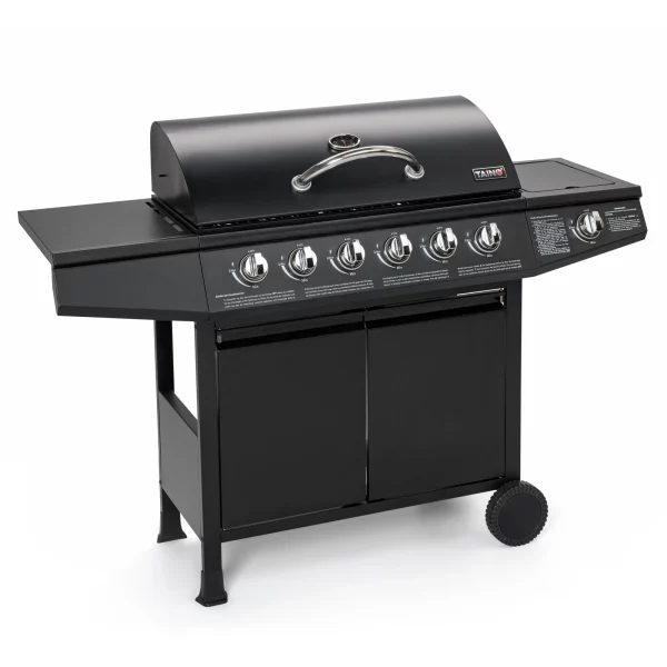 BASIC 6+1 Gasgrill – Edelstahl BBQ Grillwagen mit Seitenkocher